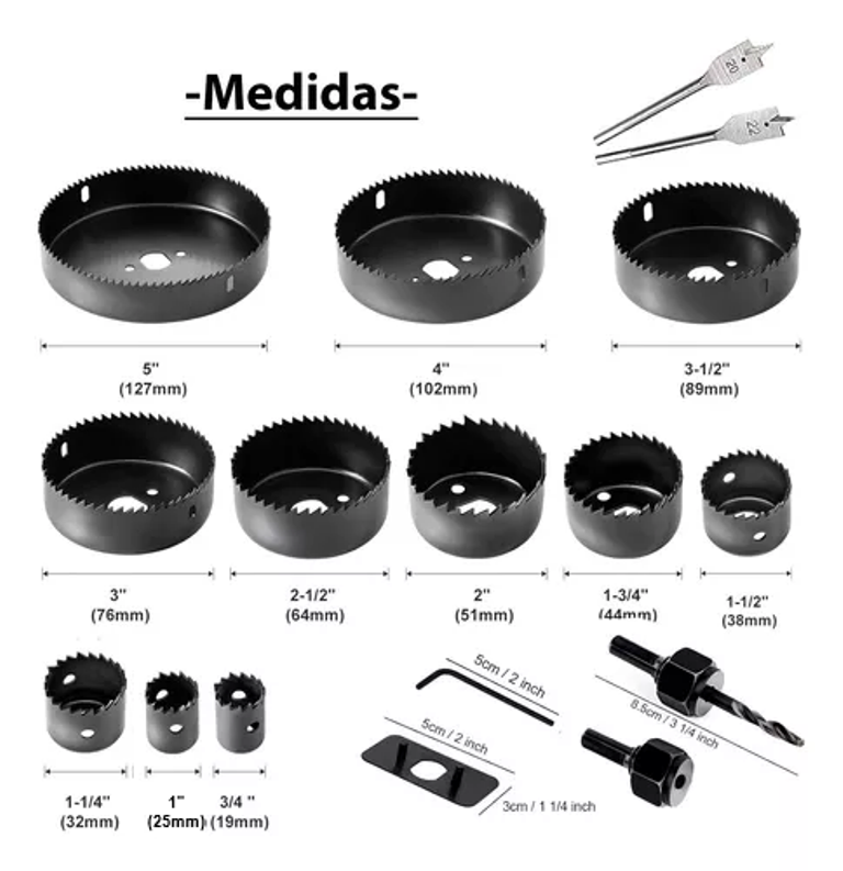 Kit 18pcs Copas Brocas Sierras Perforadoras Sacabocado Madera Carpintería