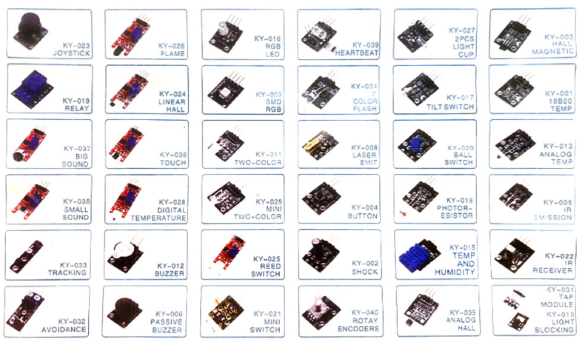 Kit 37 Módulos y Sensores diferentes compatibles Arduino Raspberry ESP32 PIC .. Con Caja