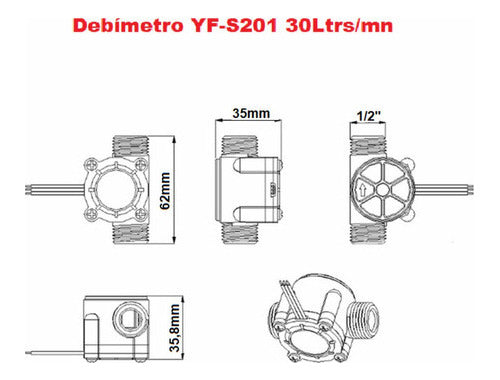 Debimetro Sensor de Flujo Caudalimetro YF-S201 30Ltrs/mn