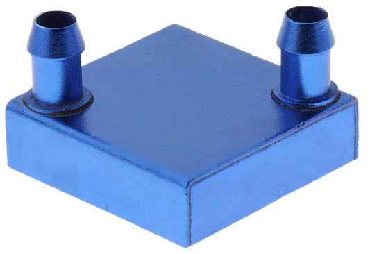 Bloque de refrigeración por agua de aluminio 40x40x12mm  perpendicular  nozzles blue