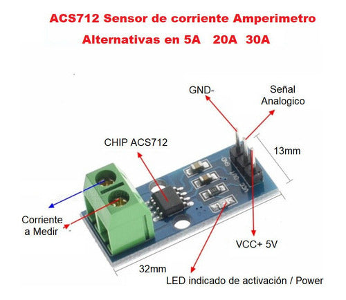 MSAI51 Sensor De Corriente Amperimetro 0 - 20 o 30Amp