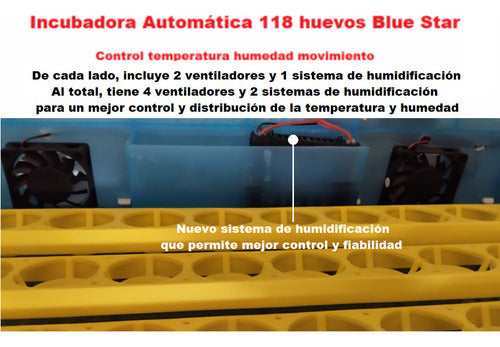 Incubadora Automática 118 huevos Blue Star Control temperatura humedad movimiento