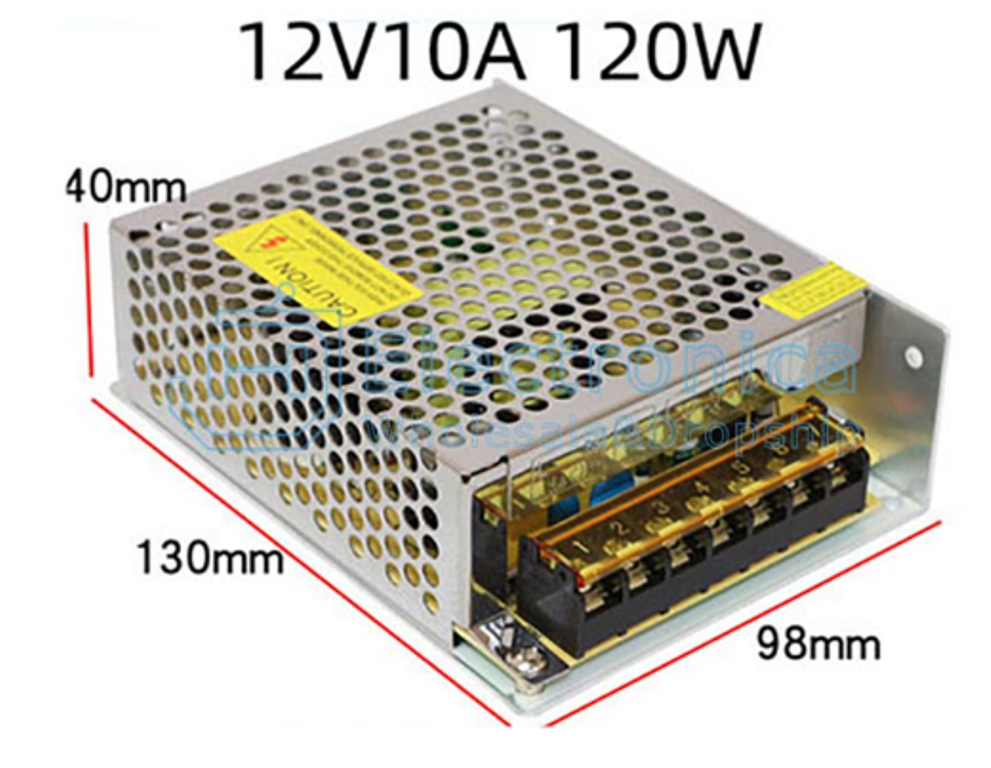 Fuente Poder Conmutada Transformador 12v 10a 120w dimensiones reducidas