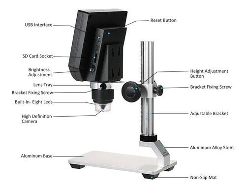 Microscopio Digital G600 1-600 x 3,6 MP Visualización LCD de 4,3”