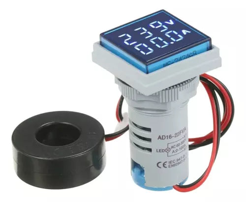 AD16-22FAV Voltímetro Amperímetro 2 en 1 60-500Vac 100A