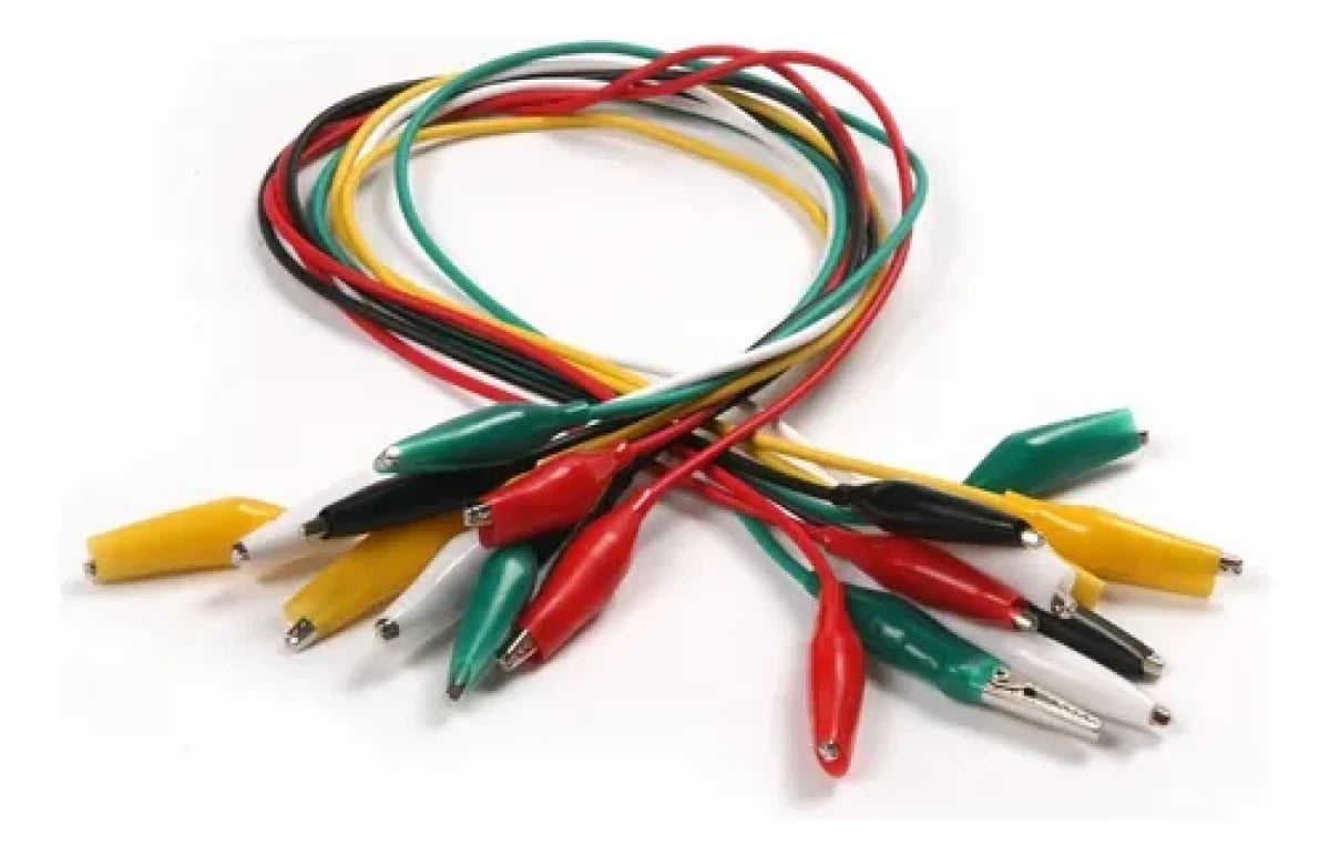 10 X Cables 2 puntas Caimán 46cm 5 colores