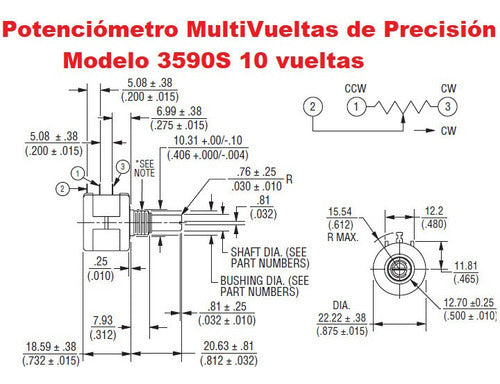 Potenciómetro MultiVueltas de precisión BOURNS 3590s 2 KOhm