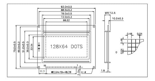 Pantalla 12864B LCD 128x64 Compatible con Arduino, Pic, Raspberry Pi, etc.