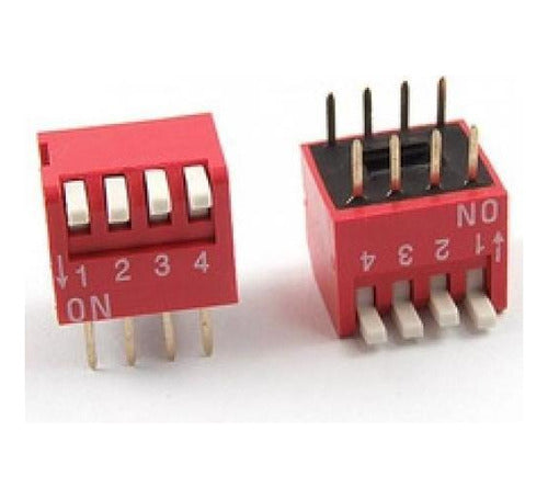 Modulo de conmutador 2.54 mm 4-bit 4 Posiciones forma Dip Rojo Pitch