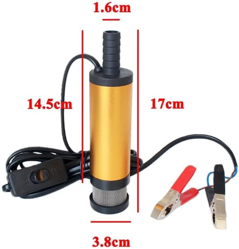 Bomba sumergible 12 V 12 L/min 38mm aceite diésel ... agua con pinzas aligátor