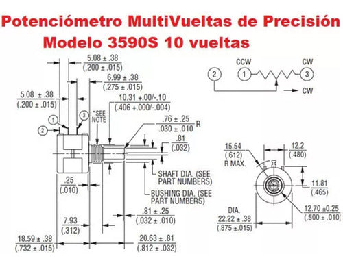 Potenciómetro MultiVueltas de precisión BOURNS 3590s 5 KOhm 502