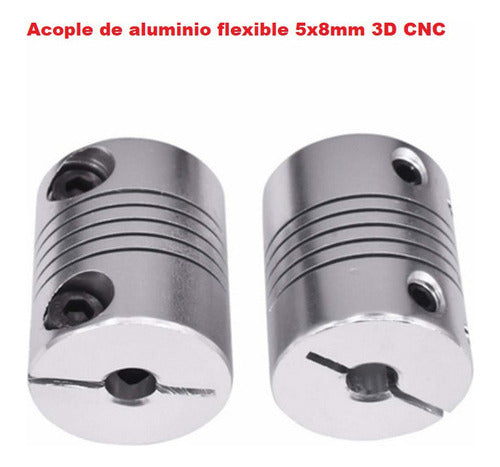 Acople de aluminio flexible 5x8mm para 3D CNC