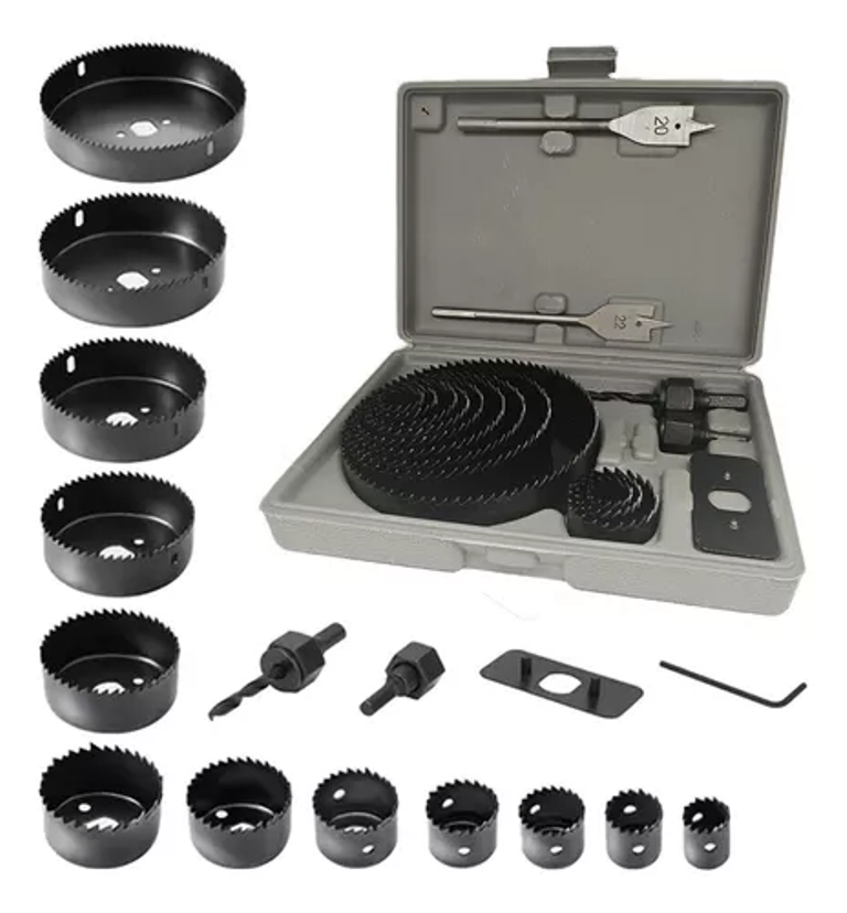 Kit 18pcs Copas Brocas Sierras Perforadoras Sacabocado Madera Carpintería