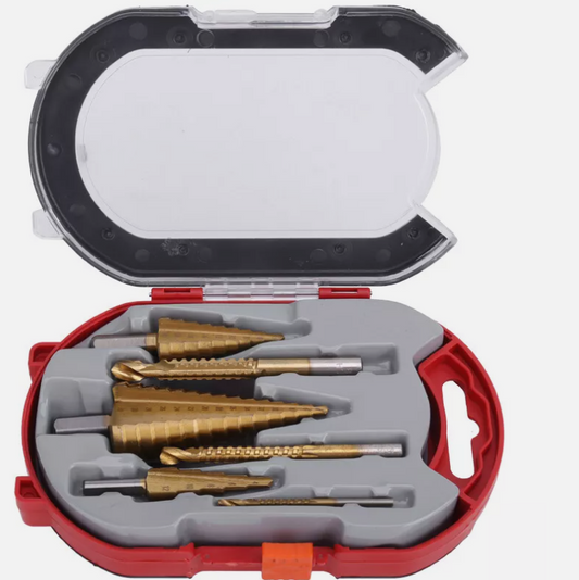 Box de Juego de 6 mechas / brocas escalonadas de titanio en caja