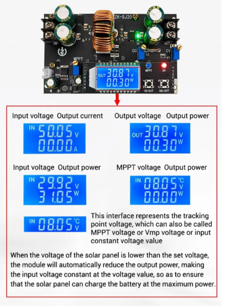 ZK-SL20 Módulo Fuente Alimentación Booster / Convertidor, Sube / Baja Voltaje y/o Amperaje, 300W 7-80 a 1.4-79Vdc 0 a 20Amp