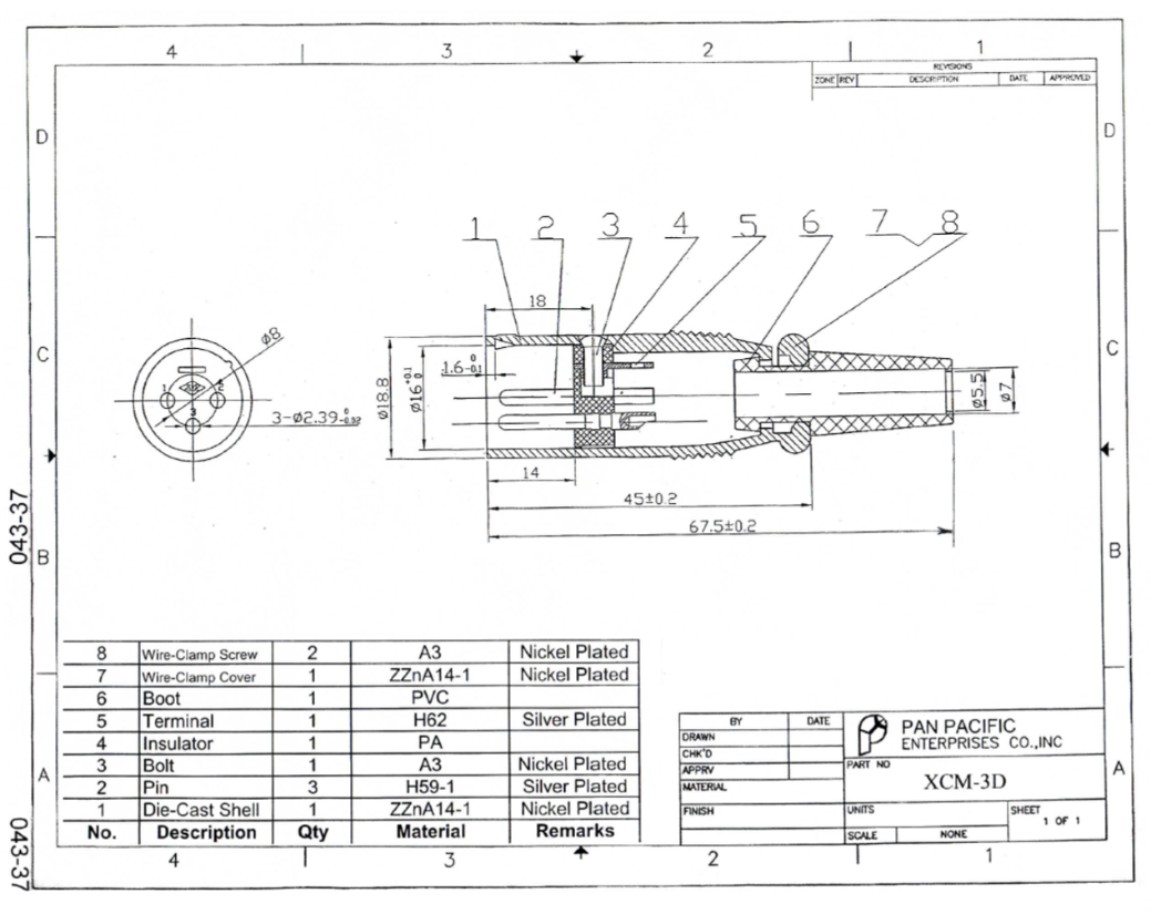 Conector de audio XRL 3Pines Macho microfono Estilo Japonés