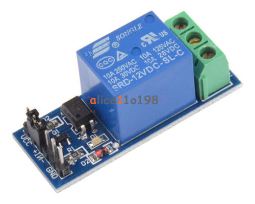 Módulo 1 Relé 12Vdc Optoacoplado Disparo a alto o baja modo