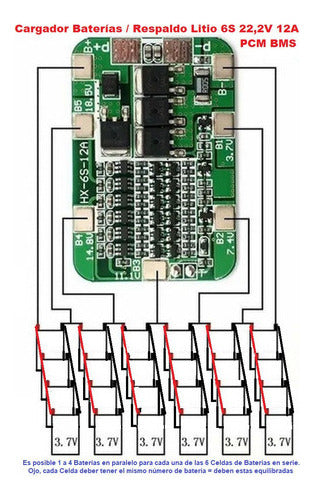 Cargador de Batería / Respaldo Litio 6S 22,2V 12A PCM BMS
