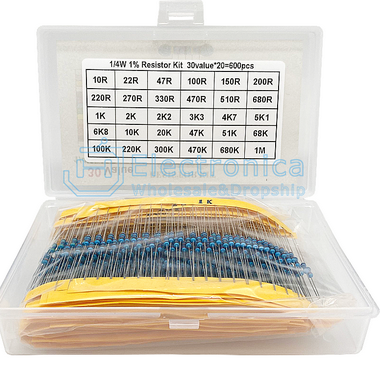 Kit de 500 resistencias de 50 valores – 1/2W 1% (1R2-1M)