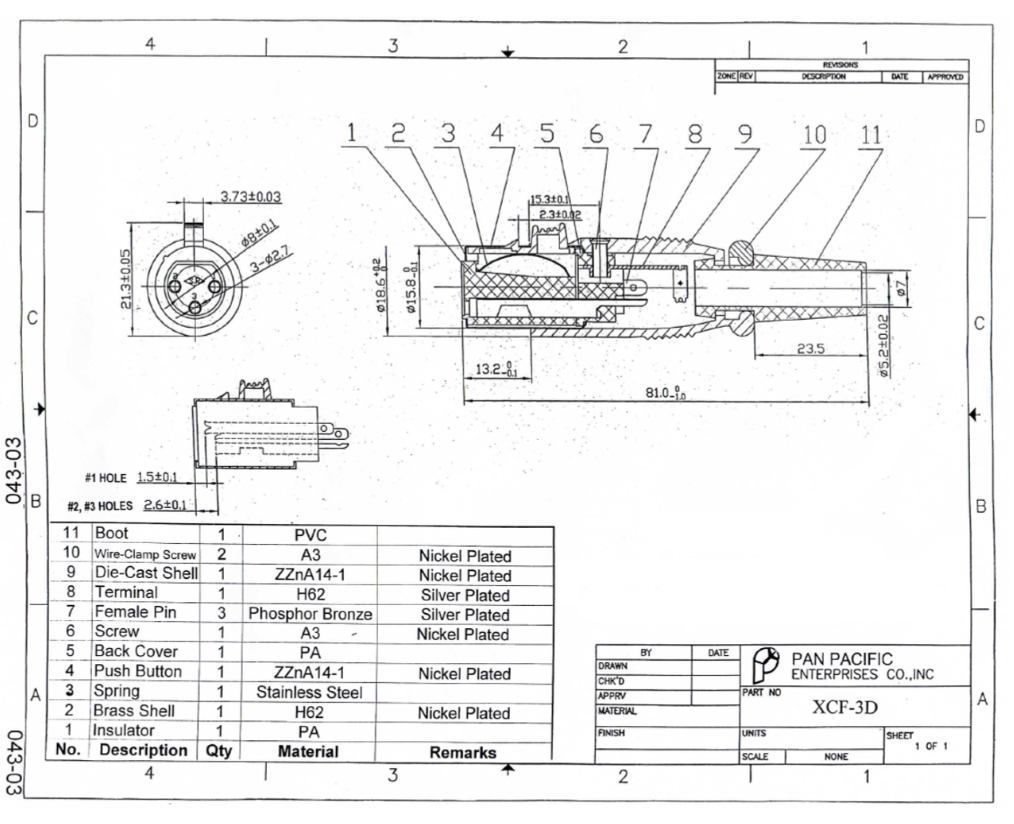 Conector de audio XRL 3Pines Hembra microfono Estilo Japonés