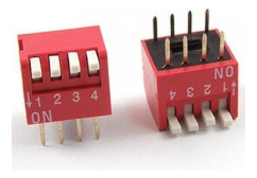 Modulo de conmutador 2.54 mm 4-bit 4 Posiciones forma Dip Rojo Pitch