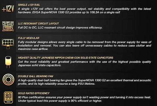 Fuente Poder EVGA SuperNOVA 1300 G2 80+ GOLD, 1300W NVIDIA SLI