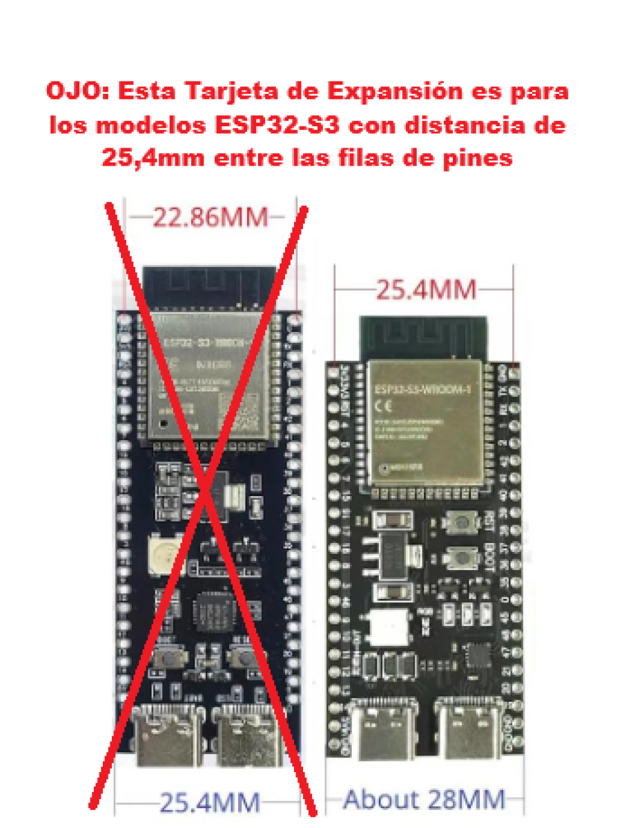 Tarjeta Expansión Desarrollo para ESP32-S3 GPIO 44Pines 25,4mm entre filas de pines