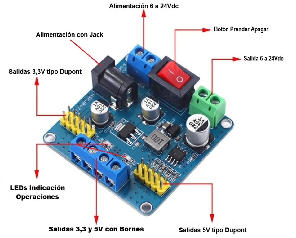 Modulo Alimentacion multi salidas DC/DC 6/24V a 3,3 y 5V