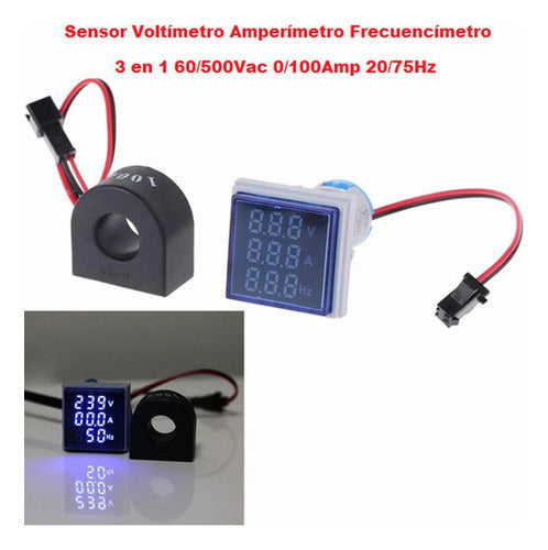 Sensor AD16-22FAVH Voltímetro Amperímetro Frecuencímetro 3 en 1 60/500Vac 0/100Amp