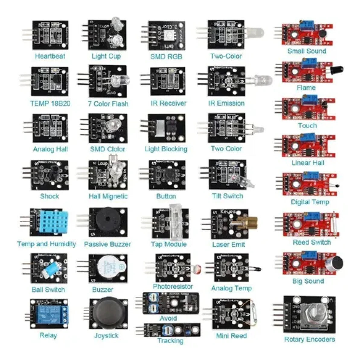 Kit 37 Módulos y Sensores diferentes compatibles Arduino Raspberry ESP32 PIC .. Con Caja