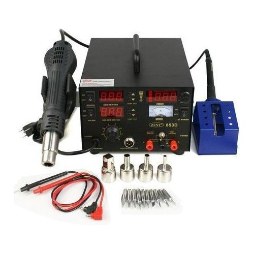 Estación de Soldadura Digital SMD, 3 en 1 Modelo 853D: Soldadura + Aire Caliente + Alimentación DC