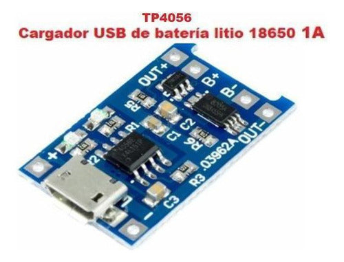 Cargador TP4056 USB de batería litio 18650 1A