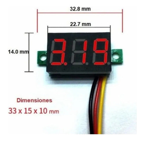 Voltímetro Digital 3 cables 0-30v 3 Rojo, Azul, Verde