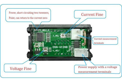 Voltímetro Amperímetro 0-100Vdc / 50Amp Pantalla LED dual 0,28” 5 cables Red/Blue