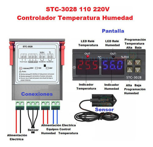 STC-3028 110/220V Controlador Temperatura Humedad Termostato Incubadora