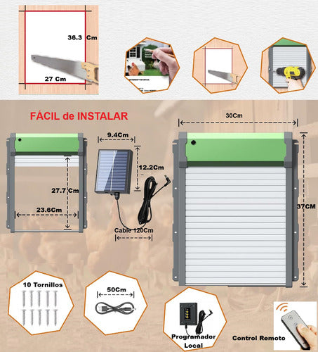 Puerta Automática Gallinero Pollos Solar Control Remoto