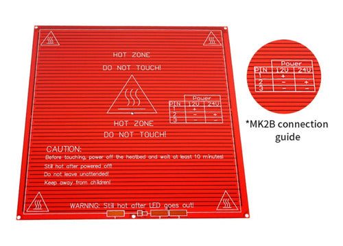 Cama Caliente PCB doble voltaje 12/24, 214x214mm 3D MK2B sin sensor