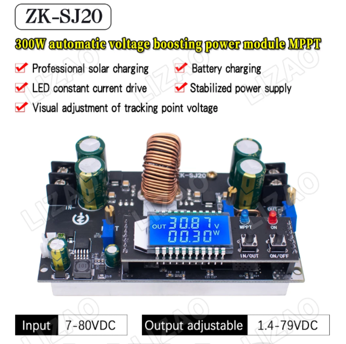 ZK-SL20 Módulo Fuente Alimentación Booster / Convertidor, Sube / Baja Voltaje y/o Amperaje, 300W 7-80 a 1.4-79Vdc 0 a 20Amp