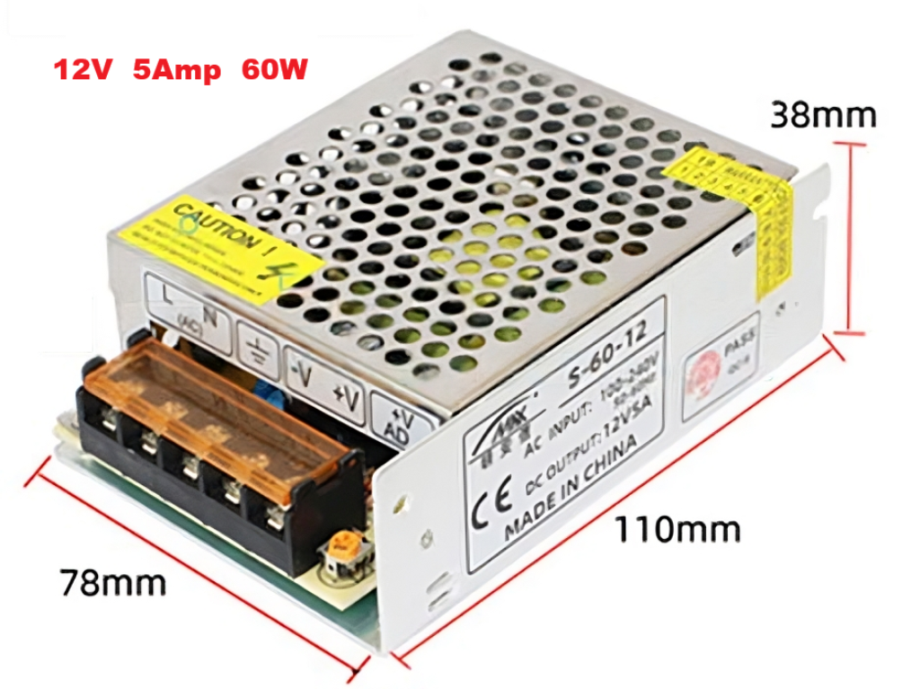 Fuente Poder Conmutada Transformador 12v 5a 60w dimensiones reducidas