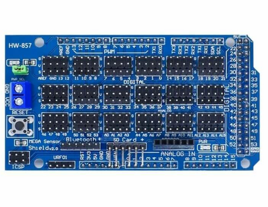 Tarjeta Expansión para Arduino Mega conexiones sensores, módulos, Bluetooth, RXx/TX ...