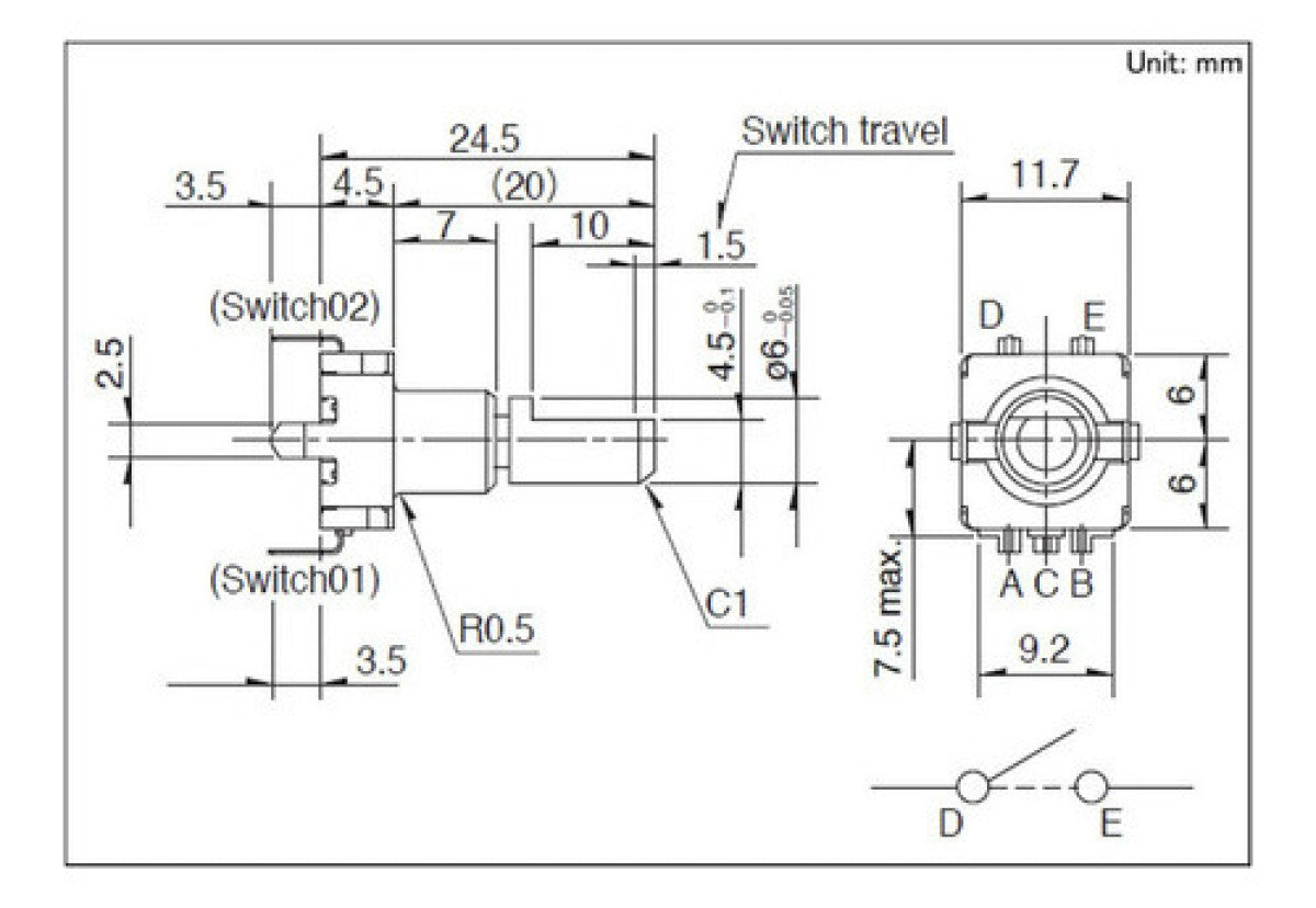 Encoder Rotatorio  EC11  5Pines Potenciometro y Switch