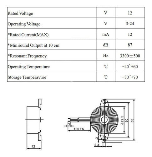 Zumbador de señal de sonido continuo de alto decibelio SFM-20B DC3-24V 2312
