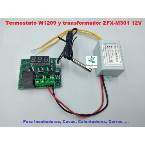 Vegetación Pionero Actuación Termostato W1209 con Transformador ZFX-M301 12V Control Regulacion  Temperatura